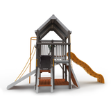 5' multiple level swing set with chalkboard and sandbox