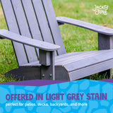 The Adirondack Chair is offered in light grey stain - perfect for patios, decks, backyards, and more.