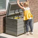 child opening jack and june toy chest - childs toy chest
