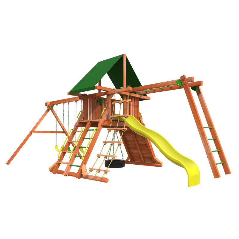 Lion's Den C playset from Woodplay rear view photo - childrens outdoor play sets - playsets for backyard
