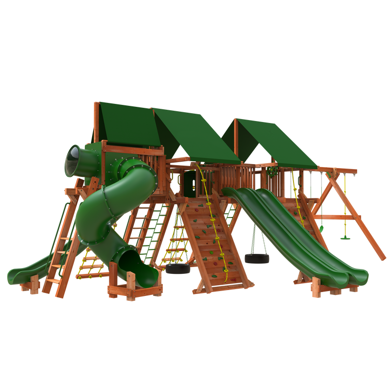 Woodplay playset outdoor megaset with double slide and swings and climbing -  large swing sets - mega swing sets
