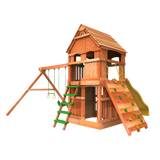 double swing and slide wooden playhouse outdoor monkey tower e swing set