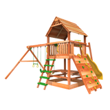 Woodplay Monkey Tower G rear view photo with ladder and swings - childrens outdoor play set - outdoor swing sets