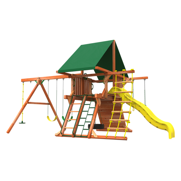 Woodplay 5' Outback Combo Playset rear view photo - wood playground