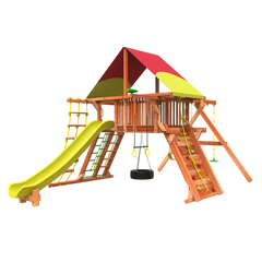 6' Outback XL Combo 2 with rope climbing tire swing slide and trapeze bars swing sets for sale - best swing sets