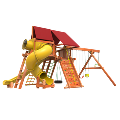 7' Outback Combo 5 Wooden Play Ground Set from Woodplay with slides and swing set and rope ladder