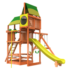 6' Playhouse Combo 2 from Woodplay with swing set swings and slide