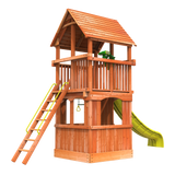 wooden 6' playhouse combo 1 with slide and wooden ladder