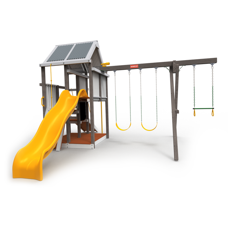 wooden swingset with slide and accessories 