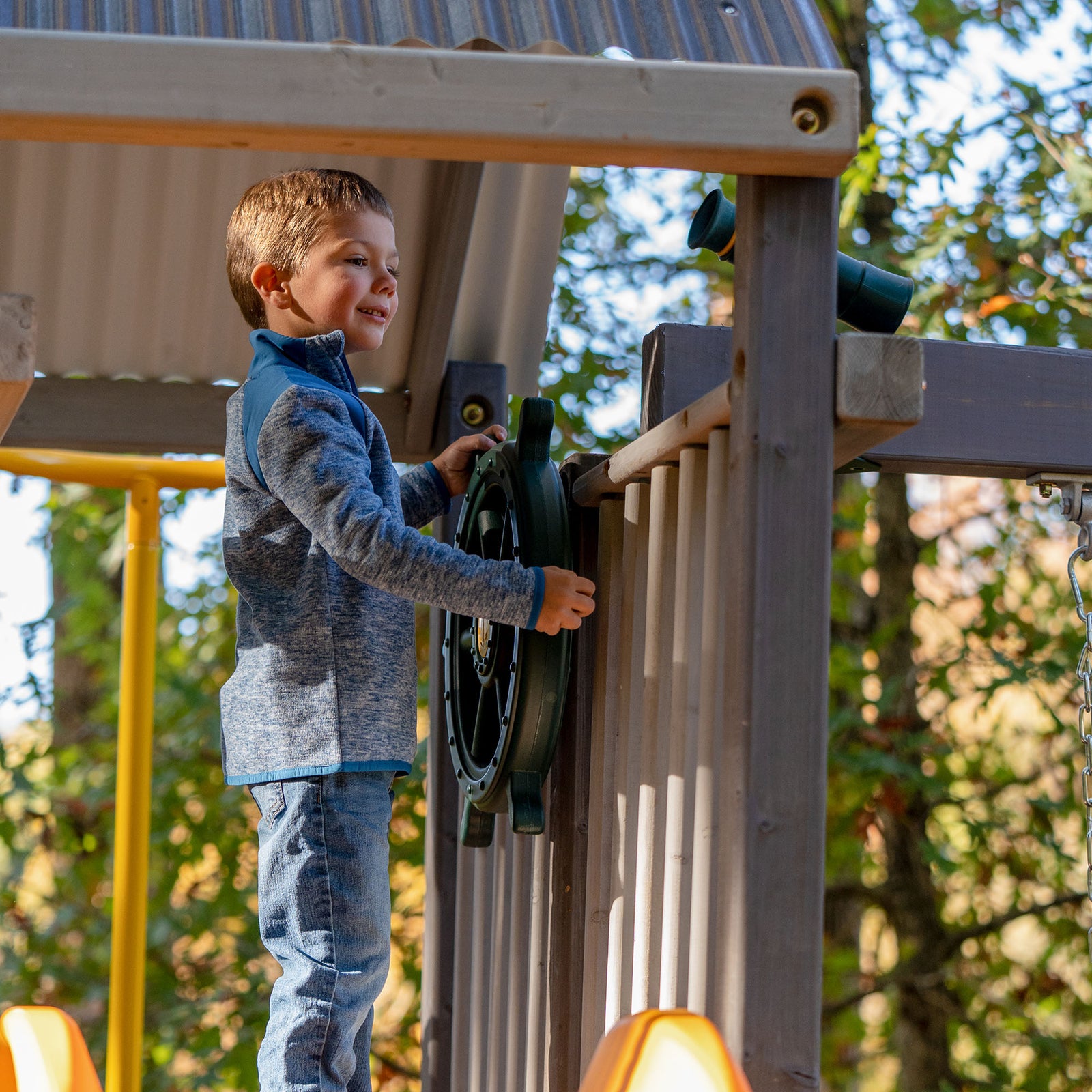 5' Multi-Level Playhouse Swingset | Woodplay