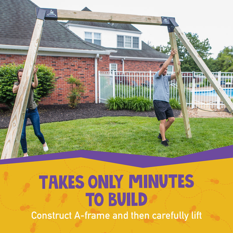 how to build your own swing set - takes only minutes to build - construct A-frame and then carefully lift - swing set frame