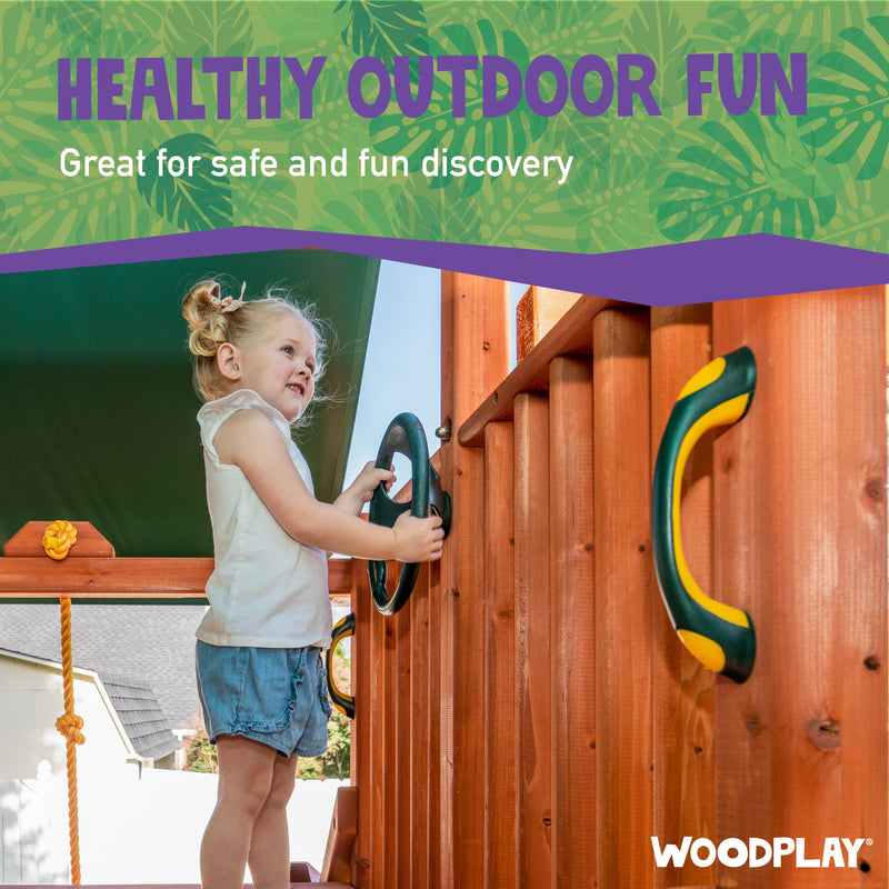 Healthy Outdoor fun - Woodplay Playsets hand grips are great for safe and fun discovery