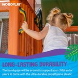 Woodplay Playsets - long-lasting durability. The hand grips will be around to support your children for years to come with the ultra-durable polyethylene plastic