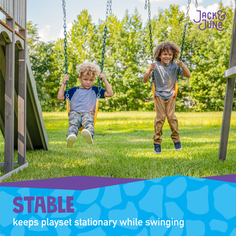 stable - keeps playset stationary while swinging