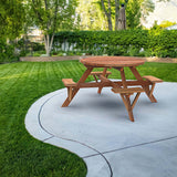 Jack and June picnic table in backyard - wooden picnic table