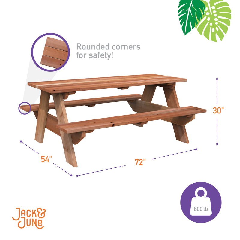 The Adult Rectangular Wooden Picnic Table has rounded corners for safety. 