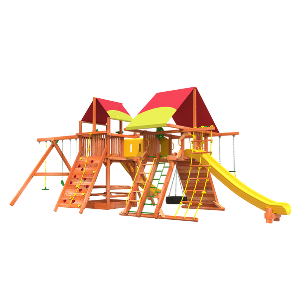 Megaet 1 from woodplay with slide climbing swing and shade