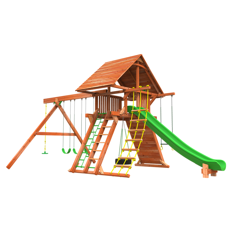 Woodplay 7' Outback Combo 2 Wooden Play ground set with slide and swings 