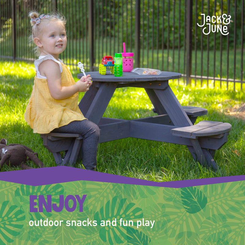 enjoy outdoor snacks and fun play on this childrens wood picnic table