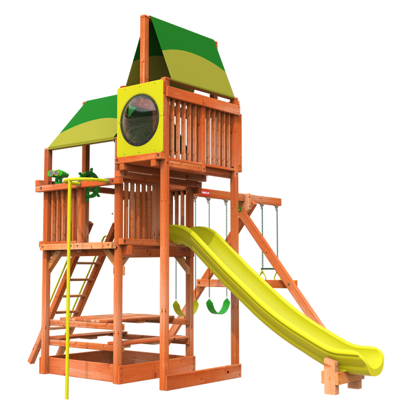 6' Playhouse Combo 2 from Woodplay with swing set swings and slide 