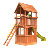 wooden 6' playhouse combo 1 with slide and wooden ladder 