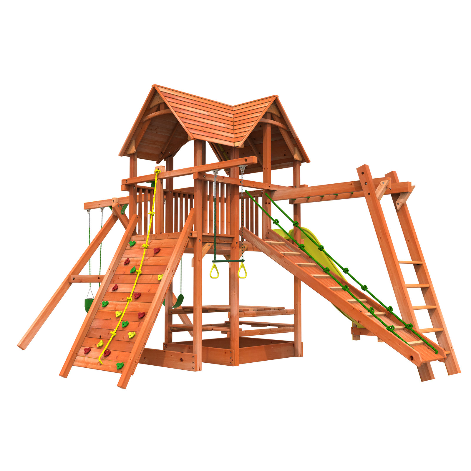 6' Playhouse XL Combo 3 Wood Swing Set | Woodplay