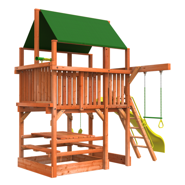 Playhouse Space Saver 3 from woodplay outdoor wooden playset - space saver swing sets - space saver playsets