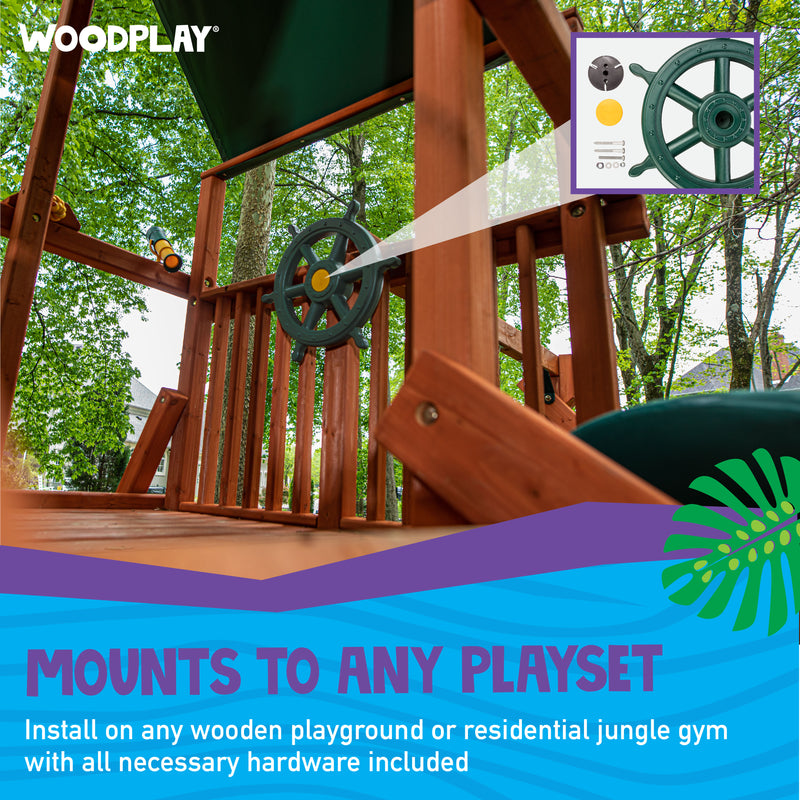Mounts to any playset - install on any wooden playground or residential jungle gym with all necessary hardware included