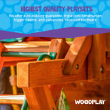 Woodplay Playsets are the Highest Quality Playsets - We offer a no-kidding guarantee, triple joint construction, bigger beams, and galvanized, recessed hardware