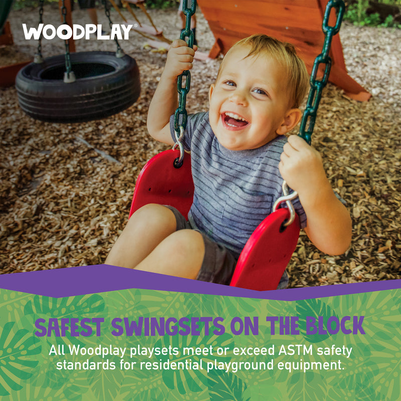Woodplay Playsets are the Safest Swingsets on the Block - All Woodplay playsets meet or exceed ASTM safety standards for residential playground equipment.